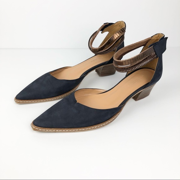 Sundance Navy Leather Ankle Strap Heels - Picture 14 of 14